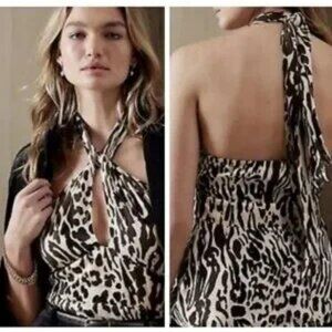 NWT Banana Republic Animal Print Keyhole Twisted Halter Top 4